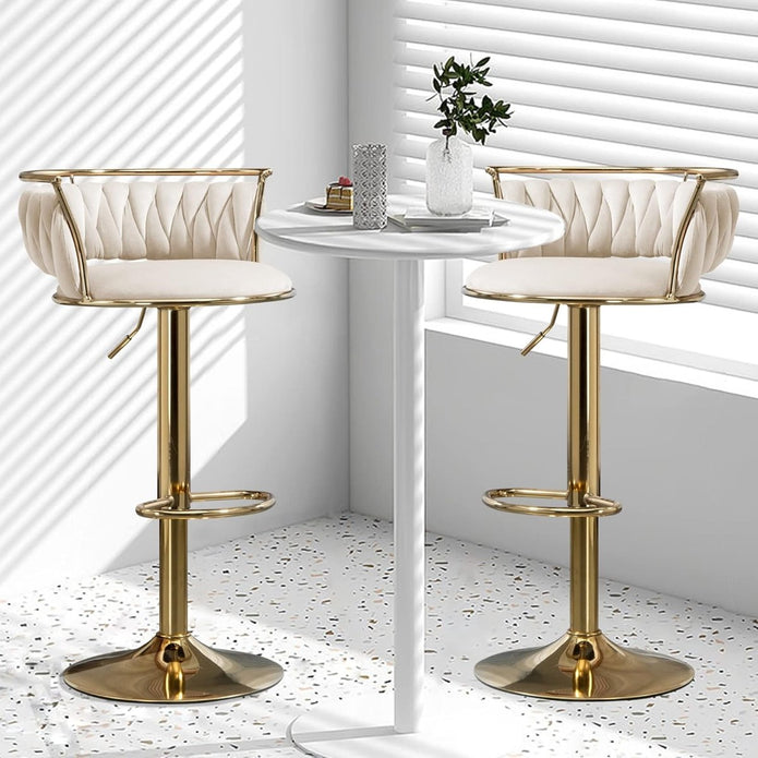 SERENITa Golden Swivel Upholstered Velvet Adjustable Height Counter Stool with Metal Frame Ivory (Set of 2) V255-SE-GP2312R-IVORY