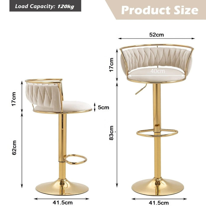SERENITa Golden Swivel Upholstered Velvet Adjustable Height Counter Stool with Metal Frame Ivory (Set of 2) V255-SE-GP2312R-IVORY