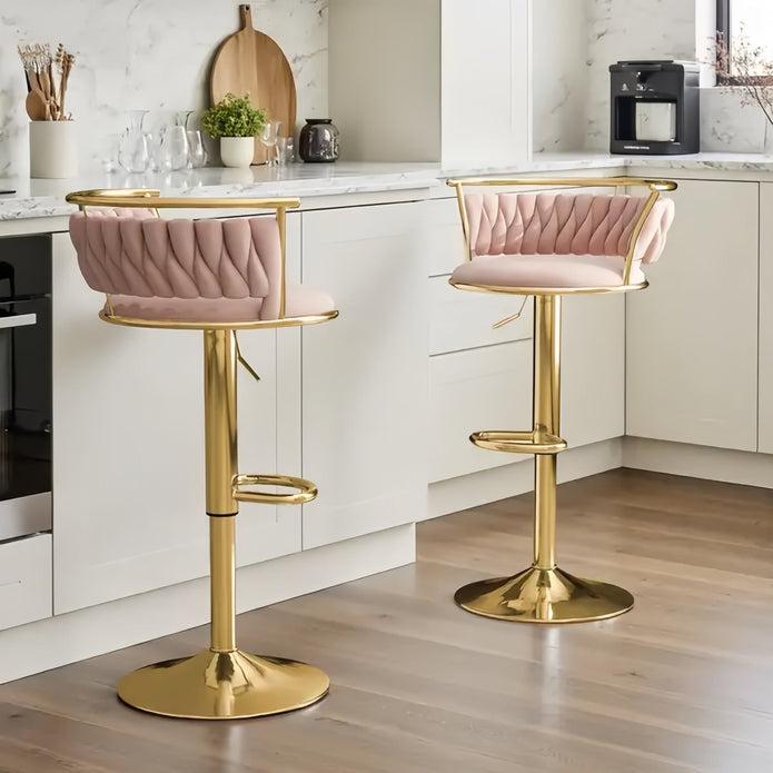 SERENITa Golden Swivel Upholstered Velvet Adjustable Height Counter Stool with Metal Frame Pink (Set of 2) V255-SE-GP2312R-PINK
