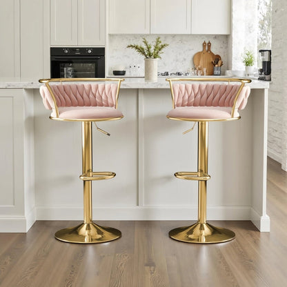 SERENITa Golden Swivel Upholstered Velvet Adjustable Height Counter Stool with Metal Frame Pink (Set of 2) V255-SE-GP2312R-PINK