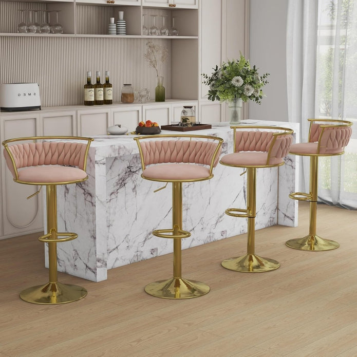SERENITa Golden Swivel Upholstered Velvet Adjustable Height Counter Stool with Metal Frame Pink (Set of 2) V255-SE-GP2312R-PINK