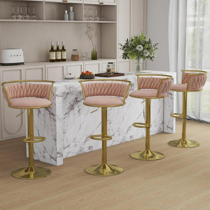 SERENITa Golden Swivel Upholstered Velvet Adjustable Height Counter Stool with Metal Frame Pink (Set of 2) V255-SE-GP2312R-PINK