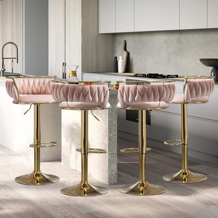 SERENITa Golden Swivel Upholstered Velvet Adjustable Height Counter Stool with Metal Frame Pink (Set of 2) V255-SE-GP2312R-PINK