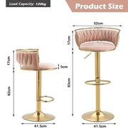 SERENITa Golden Swivel Upholstered Velvet Adjustable Height Counter Stool with Metal Frame Pink (Set of 2) V255-SE-GP2312R-PINK