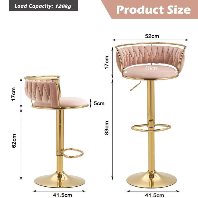 SERENITa Golden Swivel Upholstered Velvet Adjustable Height Counter Stool with Metal Frame Pink (Set of 2) V255-SE-GP2312R-PINK