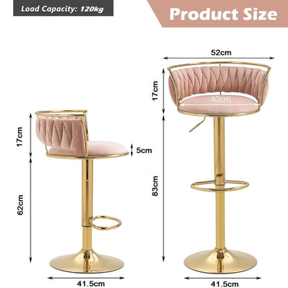 SERENITa Golden Swivel Upholstered Velvet Adjustable Height Counter Stool with Metal Frame Pink (Set of 2) V255-SE-GP2312R-PINK