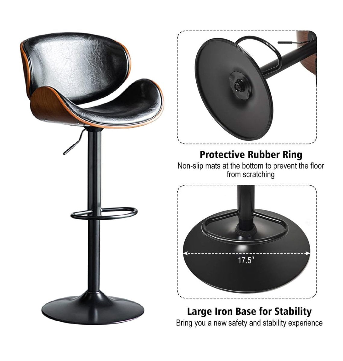 SERENITa European Black Modern Bar Stools Swivel Bar Stool Chair Counter Height Barstool with 360 Degree V255-SE-SP-1865-BLACK