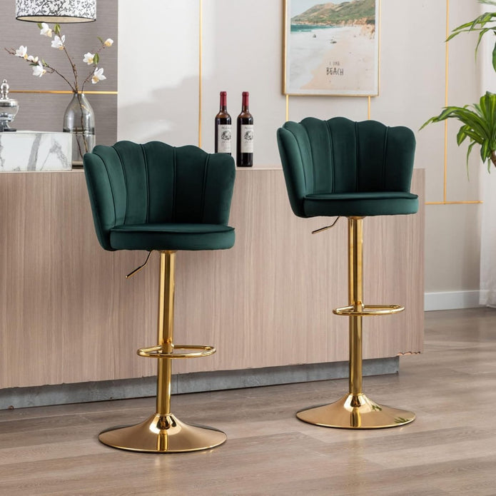 SERENITa Swivel Bar Stools Bar Height Set of 2 Adjustable Upholstered Counter Barstool Velvet Bar Chairs with V255-SP2311-EGREEN