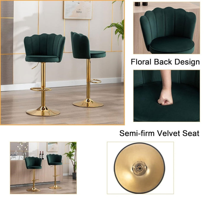 SERENITa Swivel Bar Stools Bar Height Set of 2 Adjustable Upholstered Counter Barstool Velvet Bar Chairs with V255-SP2311-EGREEN