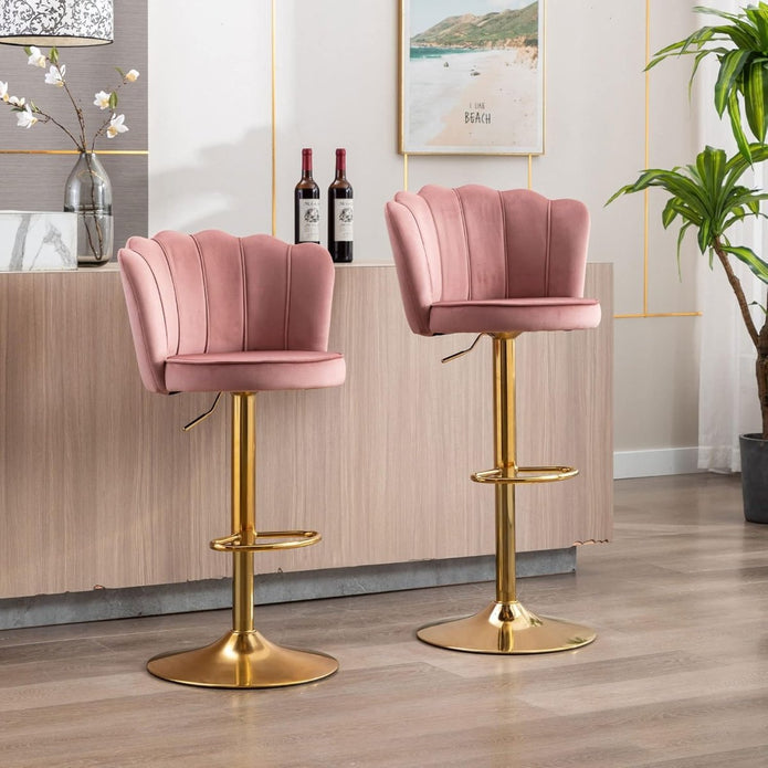 SERENITa Swivel Bar Stools Bar Height Set of 2 Adjustable Upholstered Counter Barstool Velvet Bar Chairs with V255-SP2311-PINK