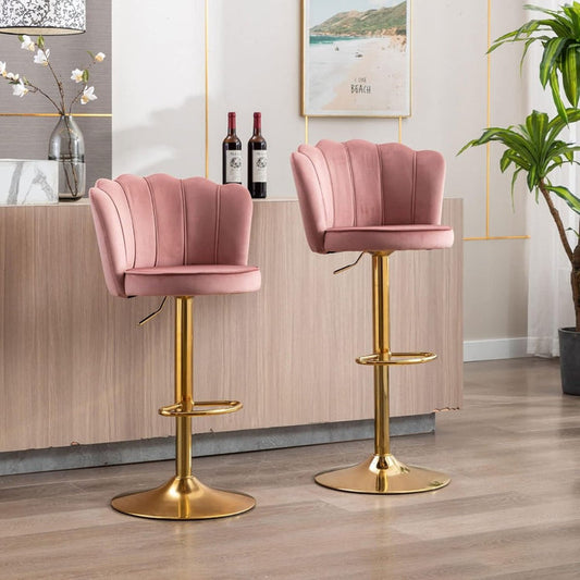 SERENITa Swivel Bar Stools Bar Height Set of 2 Adjustable Upholstered Counter Barstool Velvet Bar Chairs with V255-SP2311-PINK