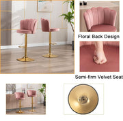SERENITa Swivel Bar Stools Bar Height Set of 2 Adjustable Upholstered Counter Barstool Velvet Bar Chairs with V255-SP2311-PINK