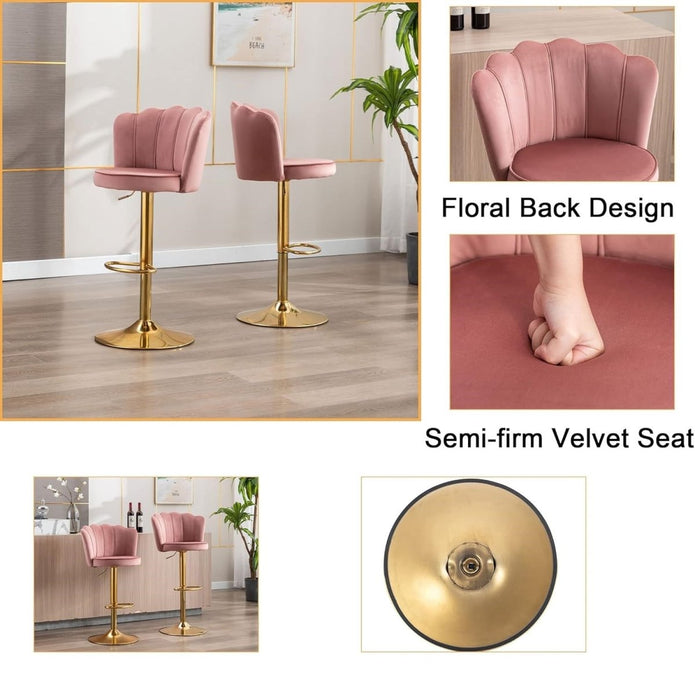 SERENITa Swivel Bar Stools Bar Height Set of 2 Adjustable Upholstered Counter Barstool Velvet Bar Chairs with V255-SP2311-PINK