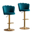 SERENITa Swivel Bar Stools Bar Height Set of 2 Adjustable Upholstered Counter Barstool Velvet Bar Chairs with V255-SP2311-TEAL_BLUE