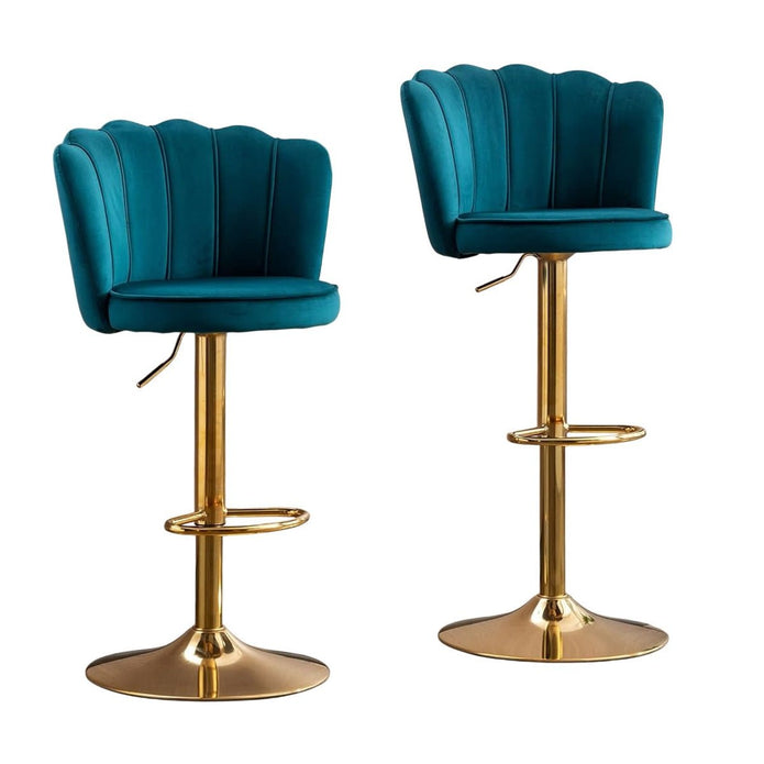 SERENITa Swivel Bar Stools Bar Height Set of 2 Adjustable Upholstered Counter Barstool Velvet Bar Chairs with V255-SP2311-TEAL_BLUE