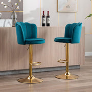 SERENITa Swivel Bar Stools Bar Height Set of 2 Adjustable Upholstered Counter Barstool Velvet Bar Chairs with V255-SP2311-TEAL_BLUE