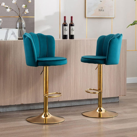 SERENITa Swivel Bar Stools Bar Height Set of 2 Adjustable Upholstered Counter Barstool Velvet Bar Chairs with V255-SP2311-TEAL_BLUE