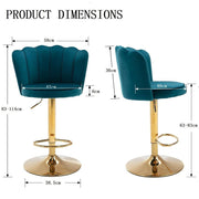 SERENITa Swivel Bar Stools Bar Height Set of 2 Adjustable Upholstered Counter Barstool Velvet Bar Chairs with V255-SP2311-TEAL_BLUE