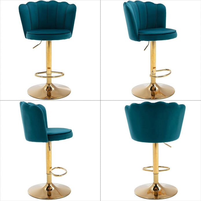 SERENITa Swivel Bar Stools Bar Height Set of 2 Adjustable Upholstered Counter Barstool Velvet Bar Chairs with V255-SP2311-TEAL_BLUE