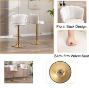 SERENITa Swivel Bar Stools Bar Height Set of 2 Adjustable Upholstered Counter Barstool Velvet Bar Chairs with V255-SP2311-WHITE