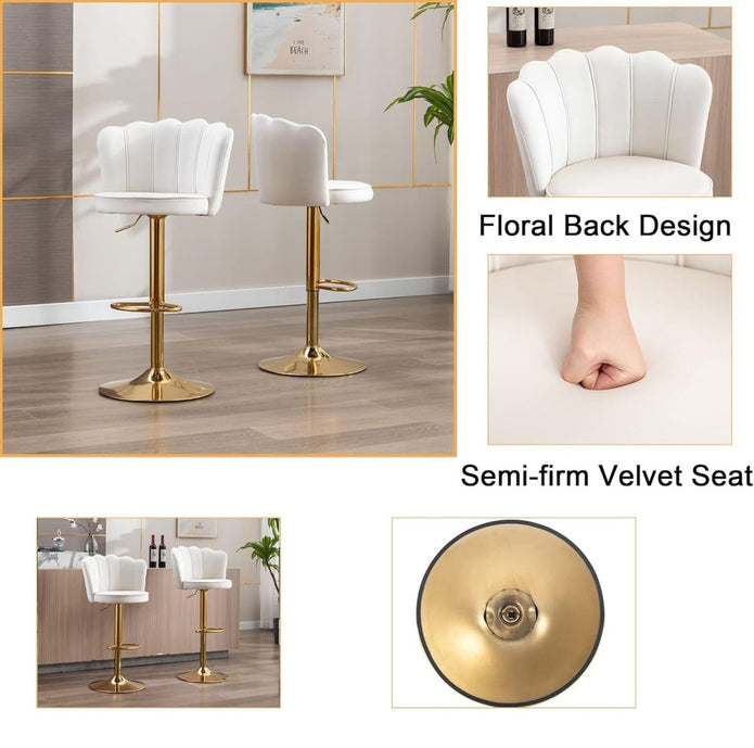 SERENITa Swivel Bar Stools Bar Height Set of 2 Adjustable Upholstered Counter Barstool Velvet Bar Chairs with V255-SP2311-WHITE