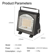 AMZ 1700W 2-in-1 Portable Outdoor Camping Butane Gas Heater Stove Steel Iron Aluminium Metal Manual V255-SYJ-8508