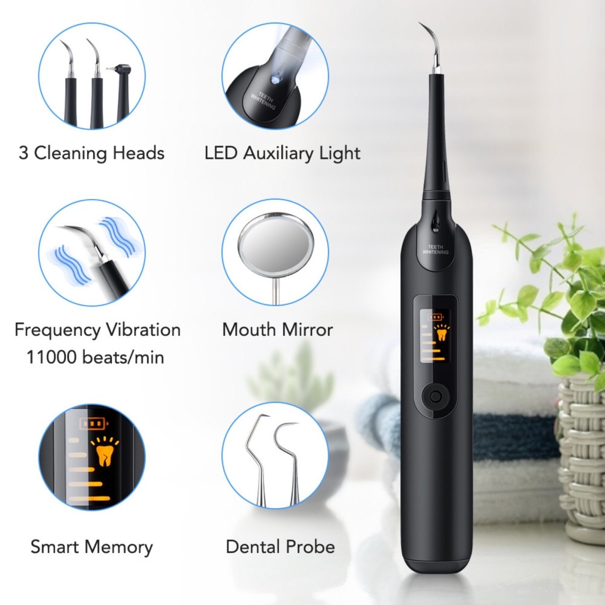 Electric Ultrasonic Dental Tartar Plaque Calculus Tooth Remover Set Kits Cleaner with LED Screen V255-TEETHCLEANER_LED