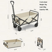 5 Inch Wheel Beige Folding Beach Wagon Cart Trolley Garden Outdoor Picnic Camping Sports Market Collapsible V255-TROLLEY-5INCH-BE