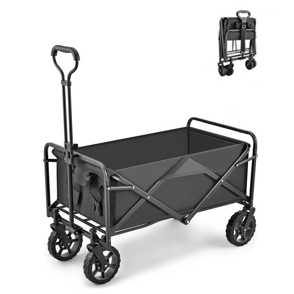 5 Inch Wheel Black Folding Beach Wagon Cart Trolley Garden Outdoor Picnic Camping Sports Market Collapsible V255-TROLLEY-5INCH-BK