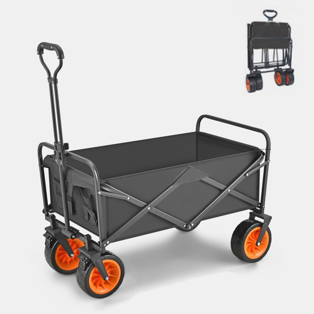 8 Inch Wheel Black Folding Beach Wagon Cart Trolley Garden Outdoor Picnic Camping Sports Market Collapsible V255-TROLLEY-8INCH-BK