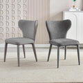 VELLUTO Modern Kitchen Dining Room Chairs Faux Leather Flannel Accent Chairs Metal Vanity Lounge Chair with V255-VE-DICH-DGREY-908