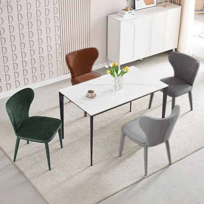 VELLUTO Modern Kitchen Dining Room Chairs Faux Leather Flannel Accent Chairs Metal Vanity Lounge Chair with V255-VE-DICH-DGREY-908