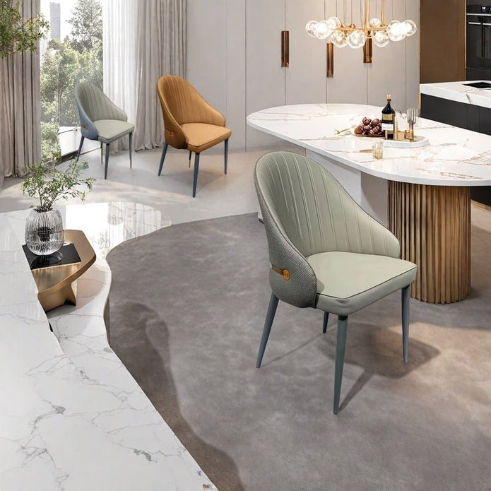 VELLUTO Dining Chairs Set Armchairs Mid Century Modern Kitchen Dining Room Chairs Faux Leather Accent Chairs V255-VE-DICH-GREY-201