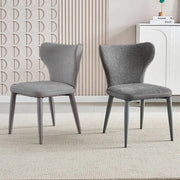 VELLUTO Modern Kitchen Dining Room Chairs Faux Leather Flannel Accent Chairs Metal Vanity Lounge Chair with V255-VE-DICH-LGREY-908