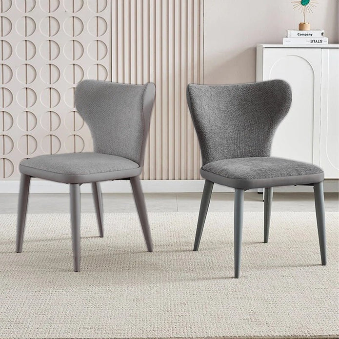 VELLUTO Modern Kitchen Dining Room Chairs Faux Leather Flannel Accent Chairs Metal Vanity Lounge Chair with V255-VE-DICH-LGREY-908