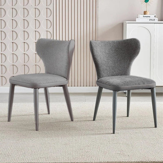 VELLUTO Modern Kitchen Dining Room Chairs Faux Leather Flannel Accent Chairs Metal Vanity Lounge Chair with V255-VE-DICH-LGREY-908
