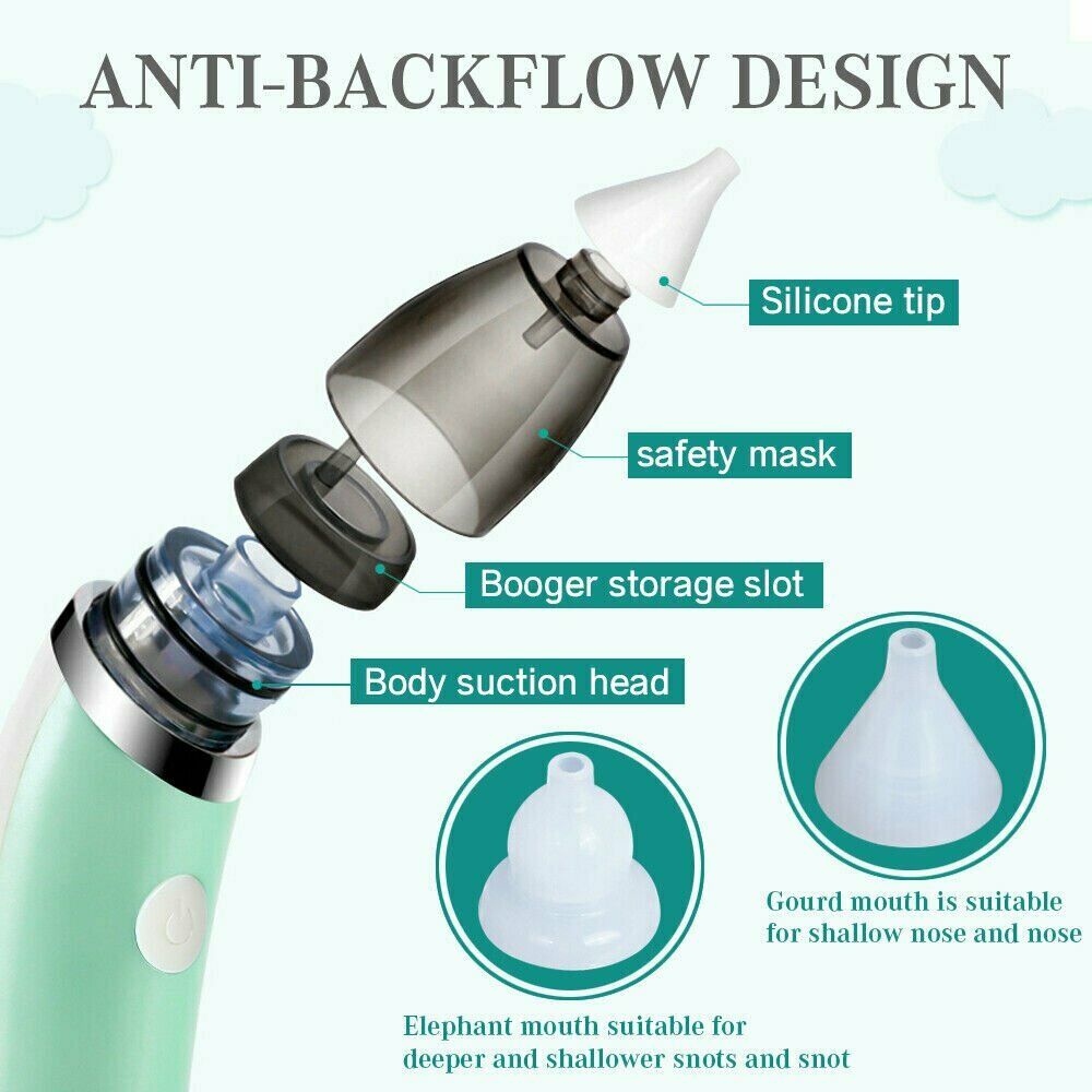 Baby Nasal Aspirator Electric Safe Hygienic Nose Cleaner Snot Sucker For baby (Green) V255-XBQ001-G