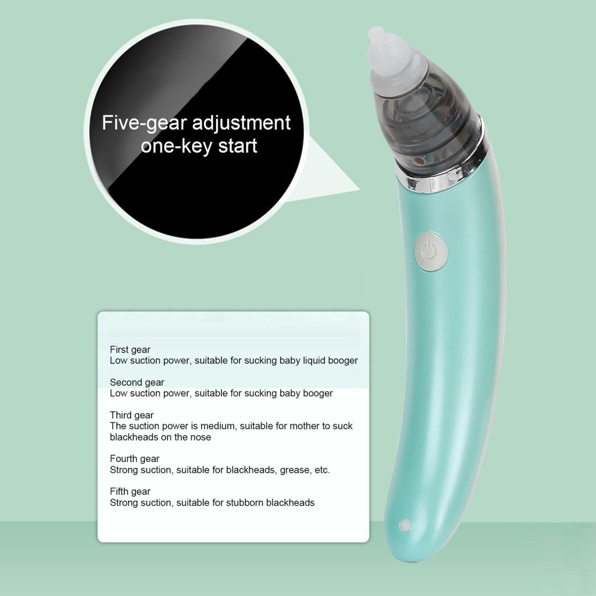 Baby Nasal Aspirator Electric Safe Hygienic Nose Cleaner Snot Sucker For baby (Green) V255-XBQ001-G