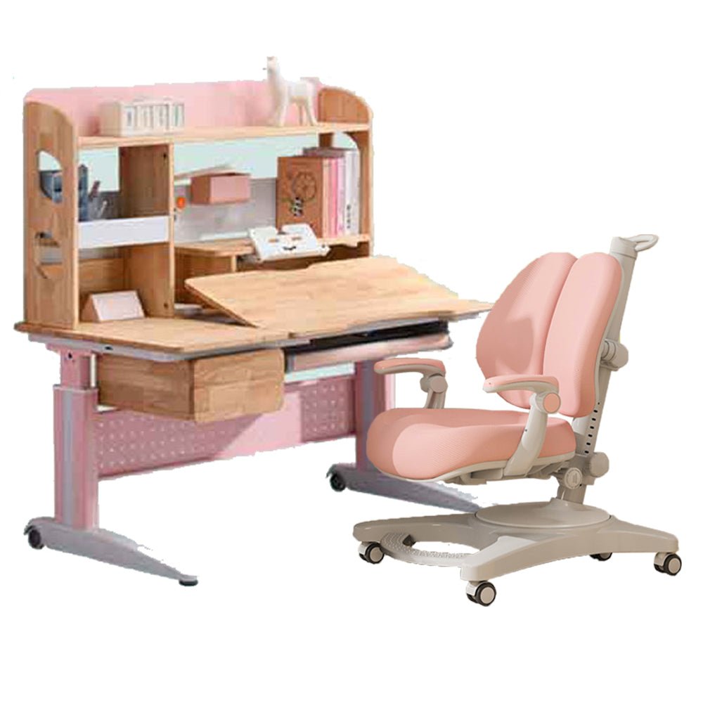 Solid Rubber Wood Height Adjustable Children Kids Ergonomic Pink Study Desk Chair 120cm AU V255-XJM017-PCSB508-PINK