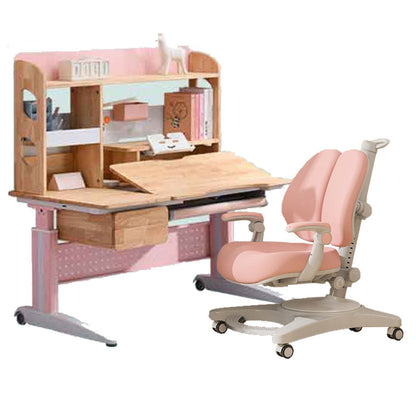 Solid Rubber Wood Height Adjustable Children Kids Ergonomic Pink Study Desk Chair 120cm AU V255-XJM017-PCSB508-PINK