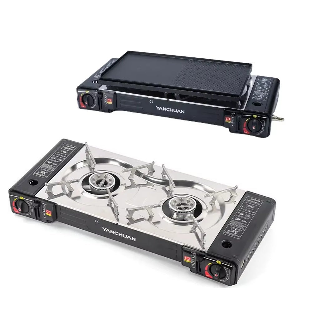 2 Burner Butane Countertop Stove, Portable Adjustable Burners with Carry Case, Portable Camping Stove with V255-YC-TWIN-STOVE