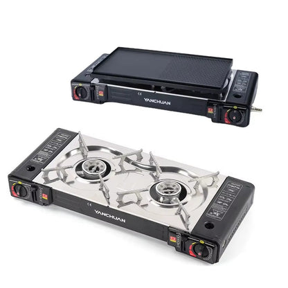2 Burner Butane Countertop Stove, Portable Adjustable Burners with Carry Case, Portable Camping Stove with V255-YC-TWIN-STOVE