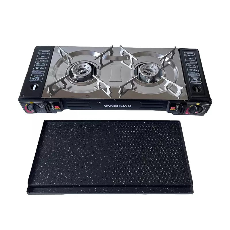 2 Burner Butane Countertop Stove, Portable Adjustable Burners with Carry Case, Portable Camping Stove with V255-YC-TWIN-STOVE