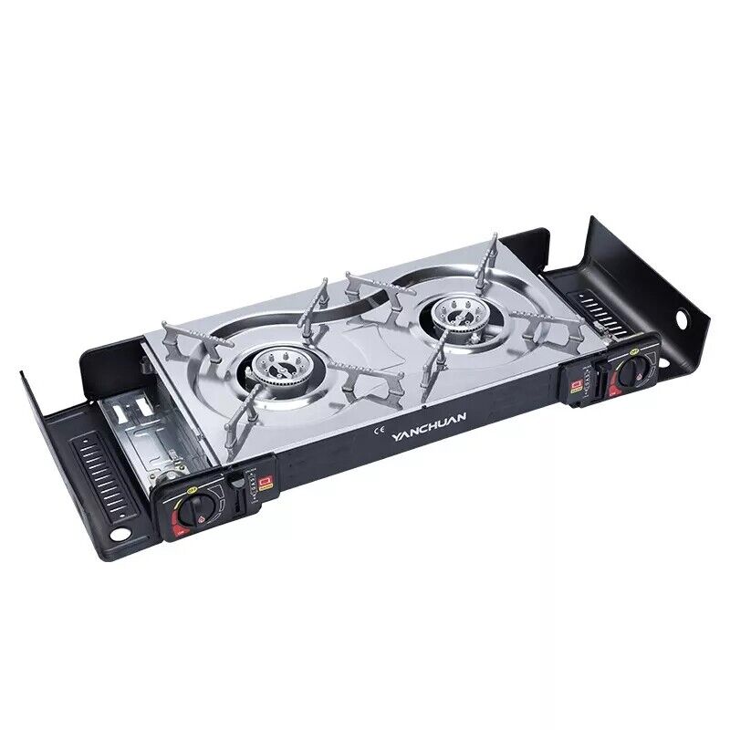 2 Burner Butane Countertop Stove, Portable Adjustable Burners with Carry Case, Portable Camping Stove with V255-YC-TWIN-STOVE