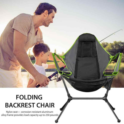 Camping Chair Foldable Swing Luxury Recliner Relaxation Swinging Comfort Lean Back Outdoor Folding Chair V255-YZ007-GREY