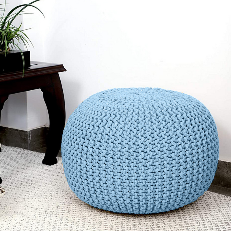 Braided Ottoman Pouffe Footstool Hand Knitted (Blue) V262-CI-STK-010B