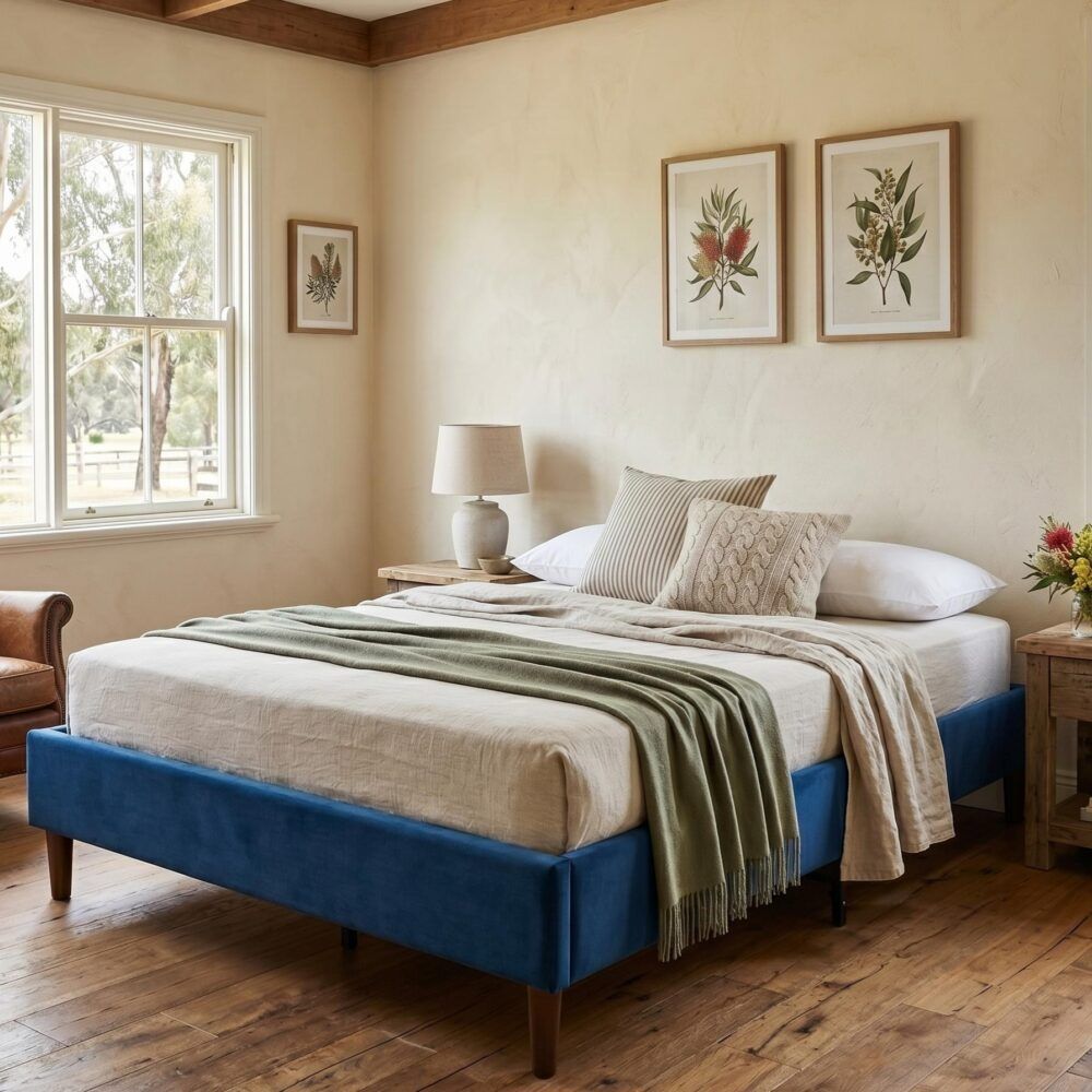 Dreamo Velvet Blue Double Bed Frame V264-BFS-206F-BLU-DL-1