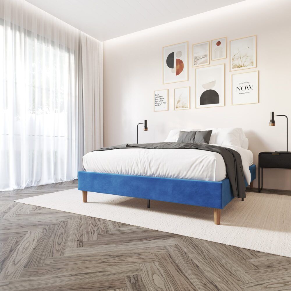 Velvet Blue Bed Frame - Single V264-BFS-206F-BLU-SL-1
