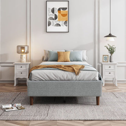 Bedframe with Wooden Slats (Light Grey) - Queen V264-BFS-206F-LGR-QU-1