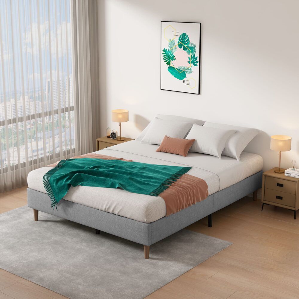Bedframe with Wooden Slats (Light Grey) - Single V264-BFS-206F-LGR-SL-1